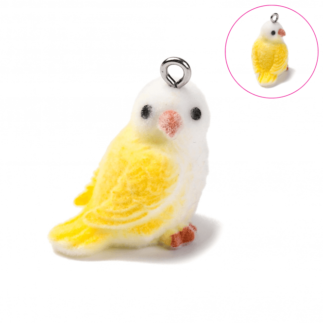 Acrylic/Flocked Bird Pendants 24x16mm - Yellow/White - 1pc