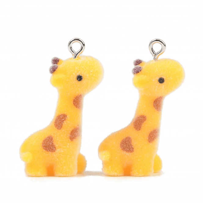 Acrylic/Flocked Giraffe Pendants 28x12mm - Yellow - 2pcs