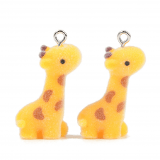 Acrylic/Flocked Giraffe Pendants 28x12mm - Yellow - 2pcs