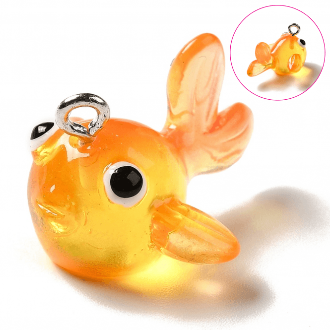 Acrylic Gold Fish Pendants 23x10mm - Orange - 2pcs