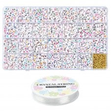 Acrylic Letter/Alphabet & Acrylic Gold Spacer Beads Bracelet Kit w/Elastic Thread - White/Multi/Gold - 1500pcs