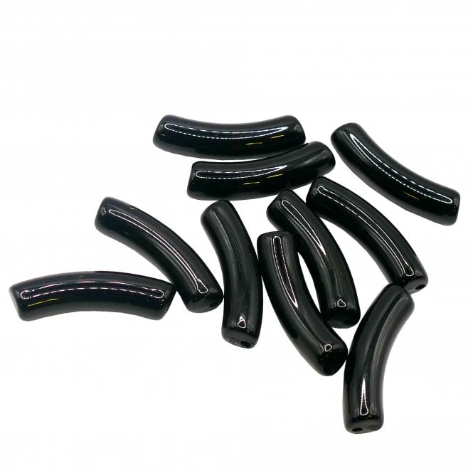 Acrylic Macaroni Style Beads 32x8mm - Opaque Black - 10pcs