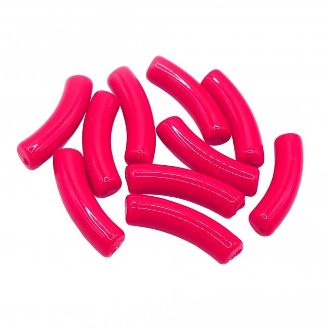 Acrylic Macaroni Style Beads 32x8mm - Opaque Hot Pink - 10pcs