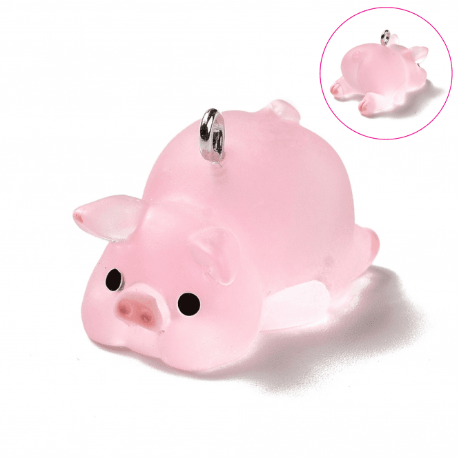 Acrylic Pig Pendants (Bottoms Up!) 13x24mm - Pink - 2pcs