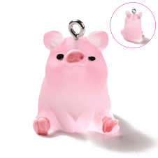Acrylic Pig Pendants (Sitting Down!) 24x19mm - Pink - 2pcs
