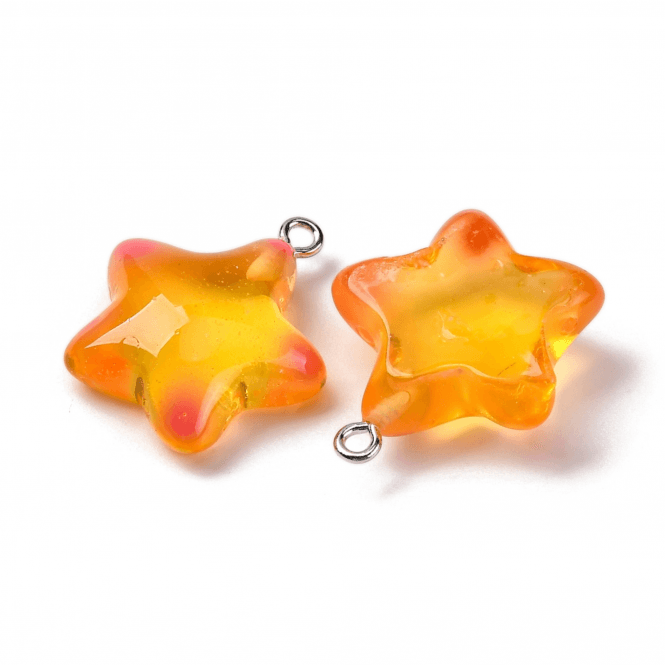 Acrylic Puffed Star Pendants 26mm - Orange - 2pcs