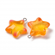 Acrylic Puffed Star Pendants 26mm - Orange - 2pcs