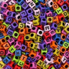 Alphabet/Letter Cubes 6x6mm Plastic Bead Mix - Black/Multi - 20g (135 beads approx)