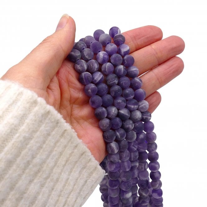 Amethyst Chevron Matte Round Semi Precious Stones 8mm - 39cm String