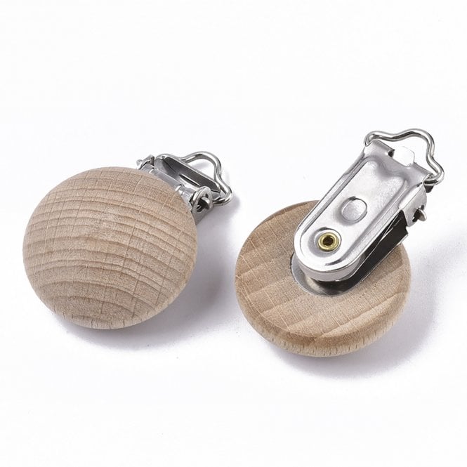 Baby Dummy Holder Clips 30mm - Natural Beech Wood - 1pc