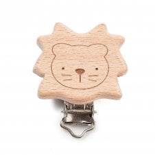 Baby Dummy Holder Clips 42x37mm - Natural Beech Wood Lion - 1pc