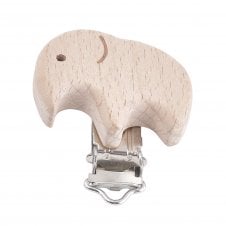 Baby Dummy Holder Clips 43x35mm - Natural Beech Wood Elephant - 1pc