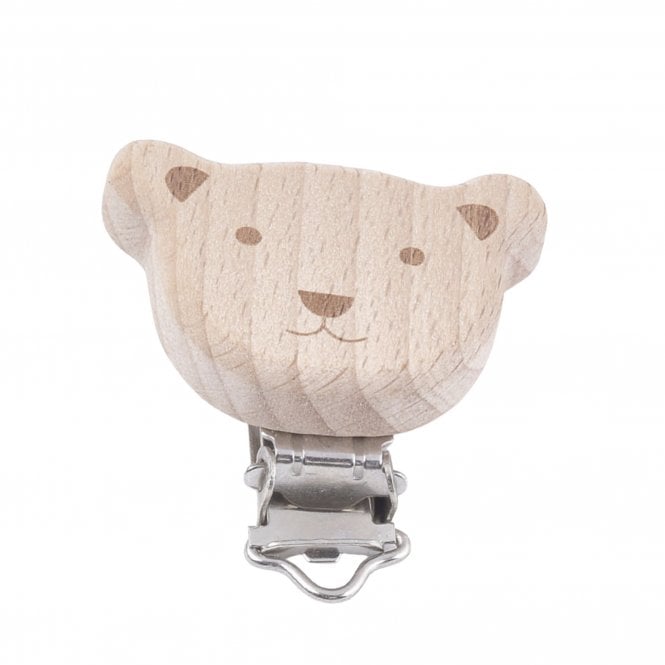Baby Dummy Holder Clips 45x32mm - Natural Beech Wood Bear - 1pc