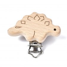 Baby Dummy Holder Clips 55x32mm - Natural Beech Wood Dinosaur - 1pc