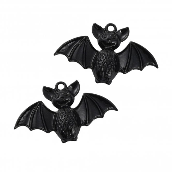 Bat Pendants Metal 25mm - Black Plated - 2pcs