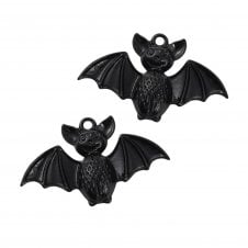 Bat Pendants Metal 25mm - Black Plated - 2pcs