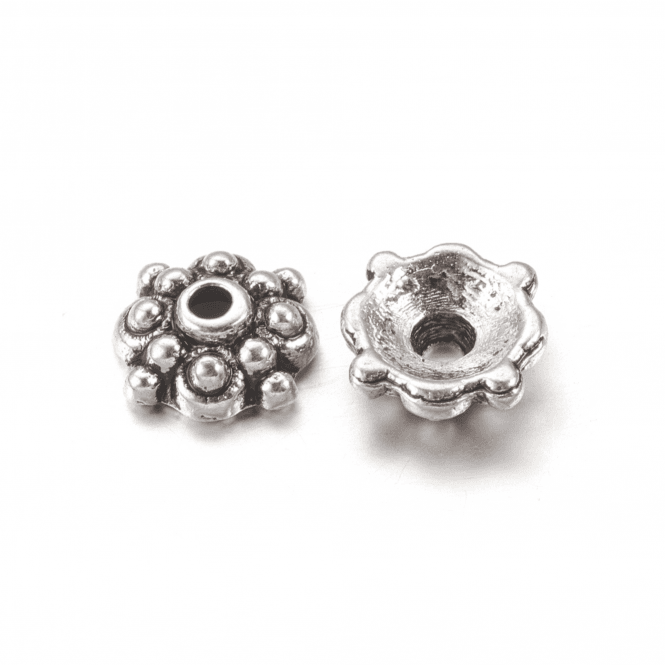 Bead Caps Tibetan Style Flower 8mm  - Antique Silver - 30pcs