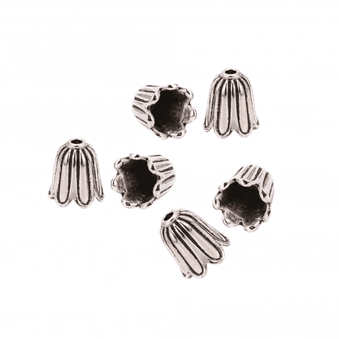 Bead Cone/Cap Flower 10mm  - Antique Silver - 6pcs
