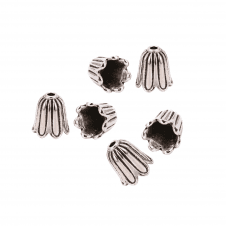 Bead Cone/Cap Flower 10mm  - Antique Silver - 6pcs