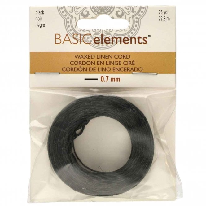  Waxed Linen Cord 0.7mm - Black - 22m