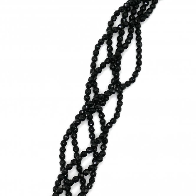 Black Agate Faceted Coins 4x3mm - 1 String (approx 96 beads)