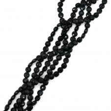 Black Agate Faceted Coins 6x4mm - 1 String (approx 65 beads)