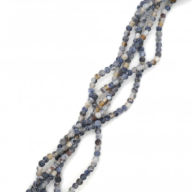Black Frosted Cracked Agate Round Semi Precious Stones 4mm - 39cm String