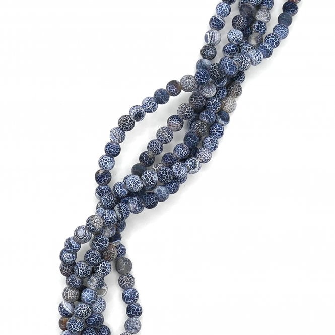 Black Frosted Cracked Agate Round Semi Precious Stones 6mm - 39cm String