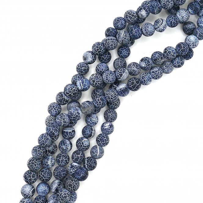 Black Frosted Cracked Agate Round Semi Precious Stones 8mm - 39cm String
