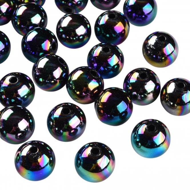 Bubble Beads 16mm - Opaque Black AB - 10pcs