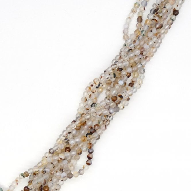 Chinese White Flower Agate Round Semi Precious Stones 4mm - 39cm String