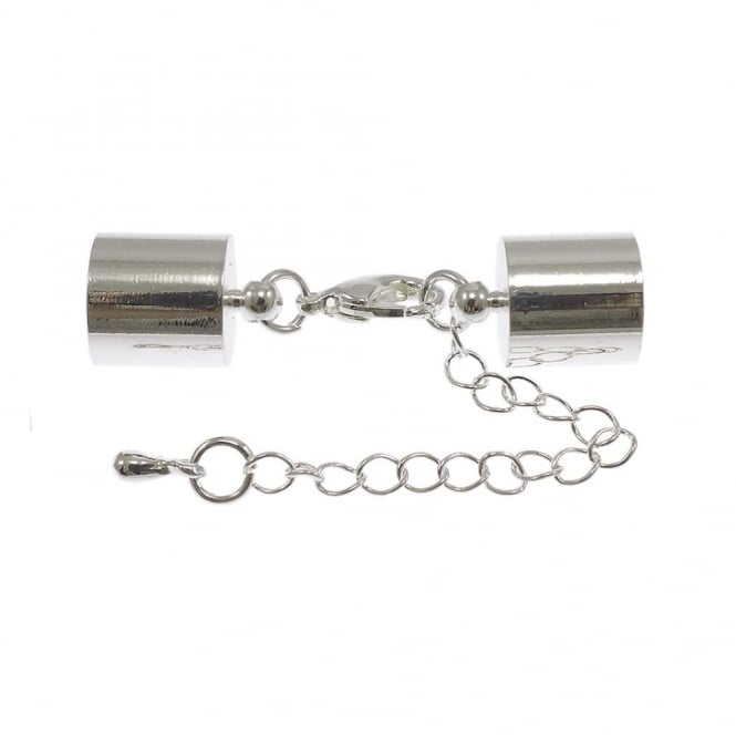 Cord End With Clasp & Extension Chain, Hole Size 4.5mm - Silver Plated - 1pc