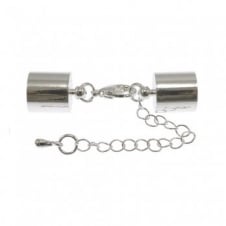 Cord End With Clasp & Extension Chain, Hole Size 4.5mm - Silver Plated - 1pc