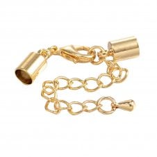 Cord End With Clasp & Extension, Hole 6mm - Gold Plated - 1pk
