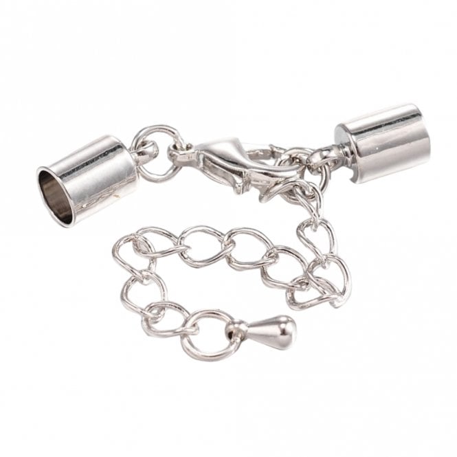 Cord End With Clasp & Extension, Hole 6mm - Platinum Silver Plated - 1pk
