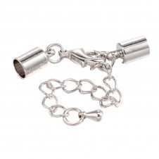 Cord End With Clasp & Extension, Hole 6mm - Platinum Silver Plated - 1pk