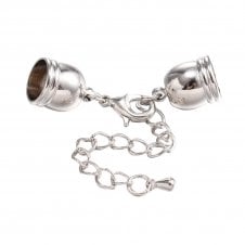 Cord End With Clasp & Extension, Hole 9mm - Platinum Silver Plated - 1pk