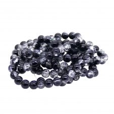 Crackle Glass Round Beads 8mm - Crystal/Jet - 100pcs (1 String)