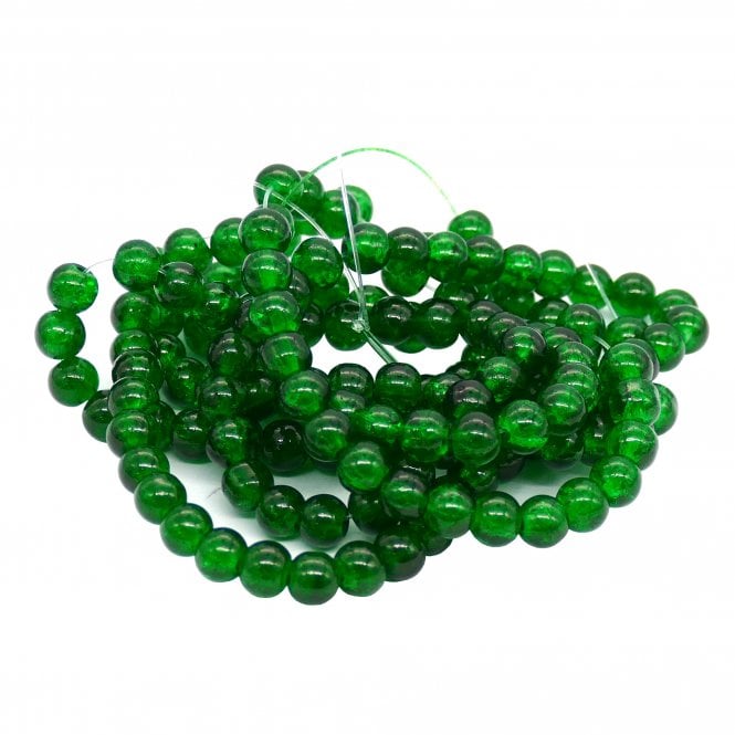 Crackle Glass Round Beads 8mm - Emerald - 100pcs (1 String)