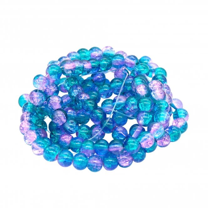 Crackle Glass Round Beads 8mm - Pink/Aqua - 100pcs (1 String)