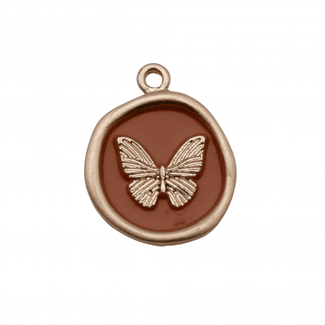 Enamel Butterfly Pendant 22mm - Rust/Gold Plated - 1pc