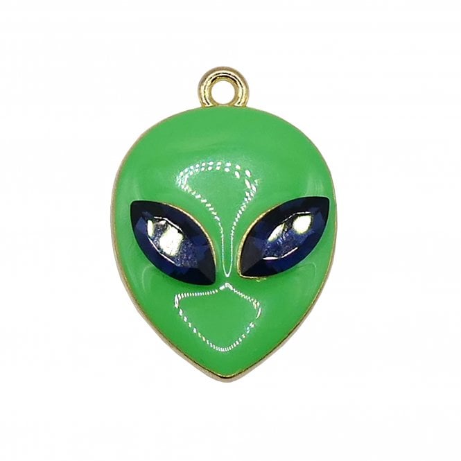 Enamel Rhinestone Alien Pendant 24x20mm - Green/Blue - 1pc