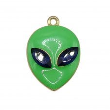 Enamel Rhinestone Alien Pendant 24x20mm - Green/Blue - 1pc