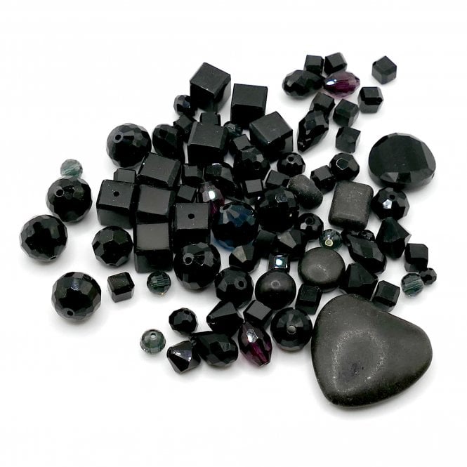 Faceted Glass Bead Mix - Black - 50g