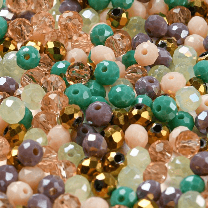 Faceted Glass Rondelle Beads 4x3mm - Sage & Champagne Mix (400 beads)