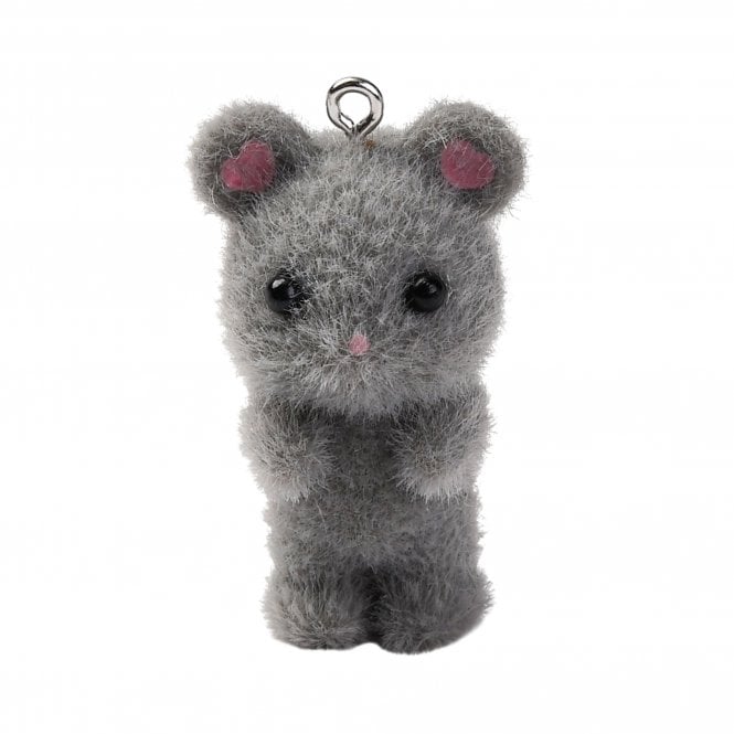 Flocked Resin Mouse Pendant 37mm - Grey - 1pc
