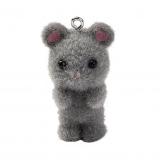 Flocked Resin Mouse Pendant 37mm - Grey - 1pc