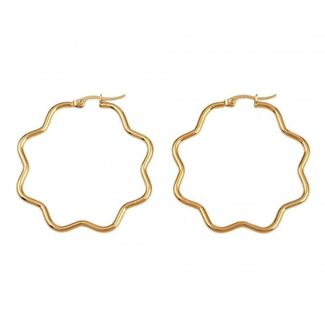 Flower Hoop Earrings 44mm (2mm Gauge) - 201 Stainless Steel Golden - 1 pair