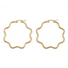 Flower Hoop Earrings 44mm (2mm Gauge) - 201 Stainless Steel Golden - 1 pair