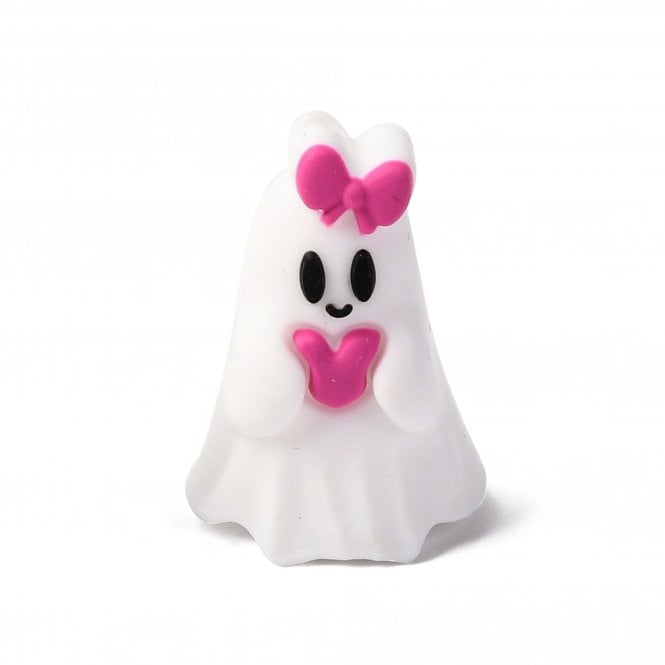 Ghost w/Bow Bead Silicone 29x20mm - White/Pink - 1pc